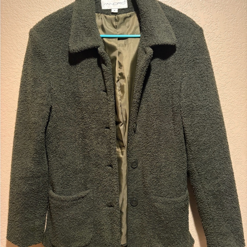 Sandro Women's Sherpa Olive Long Sleeve Button Closure Jacket -Sz M